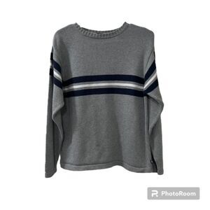 Gap Youth Boys Gray Stripe 100% Cotton Crewneck Long Sleeve Sweater Sz XL-12